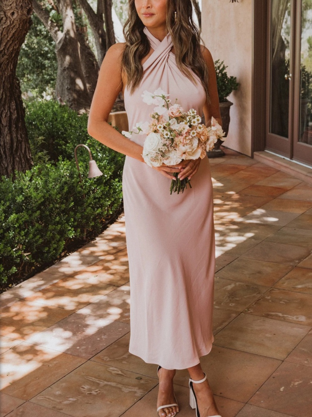 NWT Show me Your MuMu Jasmine Halter Midi dress in Dusty Blush Crisp